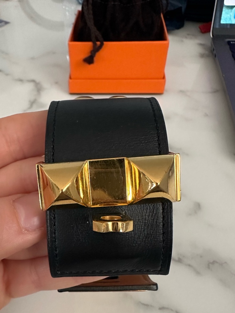Hermès Collier de Chien Gold & Black Leather Bracelet - Picture 5 of 16